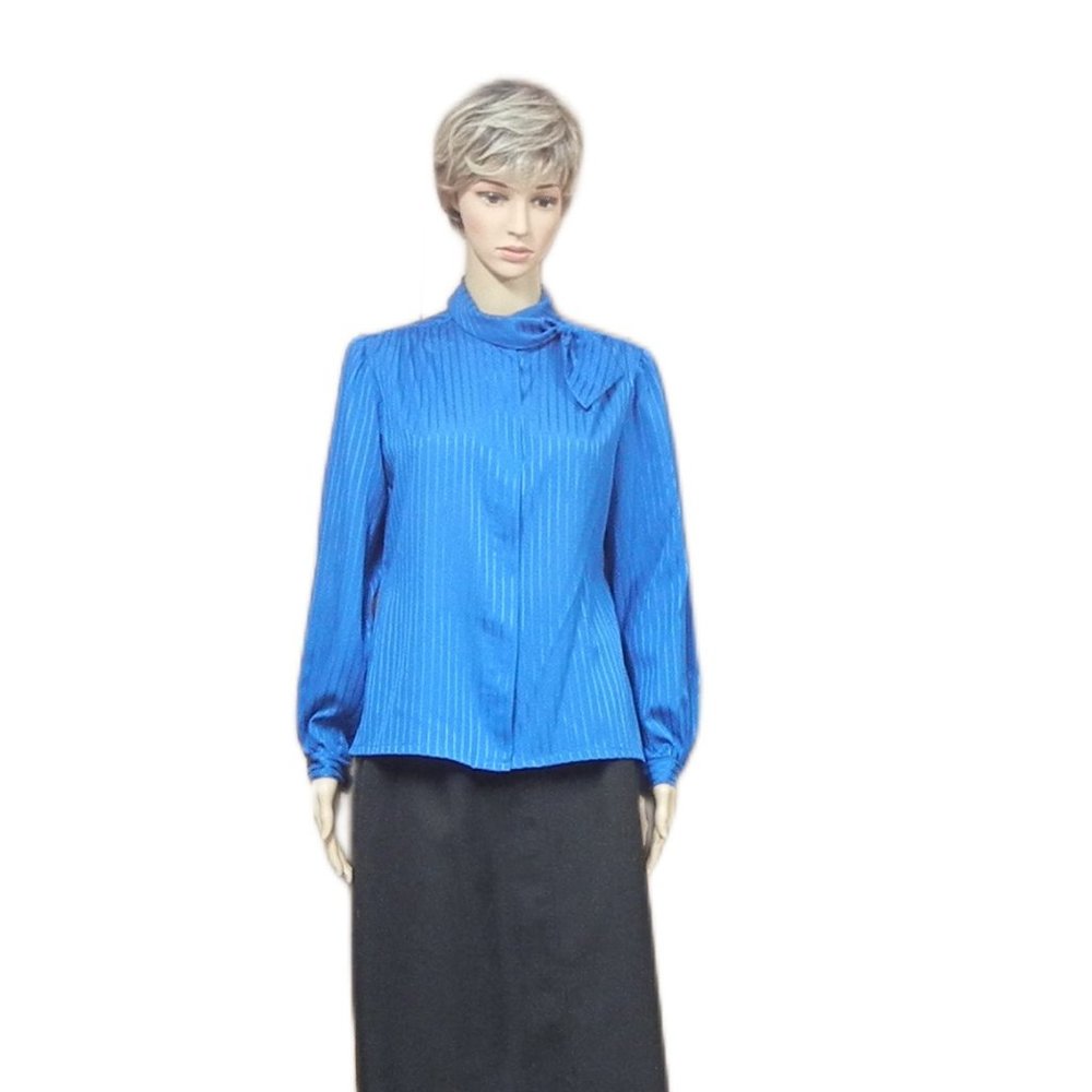 DONNA LOUISE Vintage Long Sleeve, Button Down Blouse ~ Med. Blue Stripe, Size 10